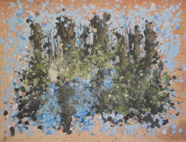 Mit Dripping-Technik erstelltes, abstraktes Gemälde einer Landschaft